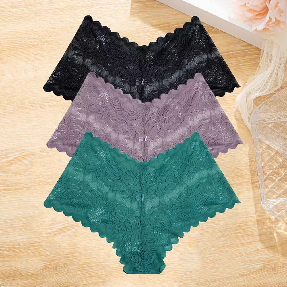 3pcs Lace Boyshort Underwear Set