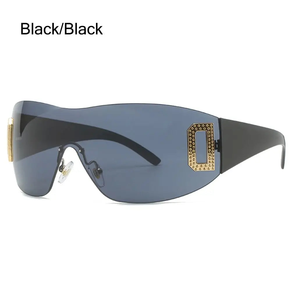 Wrap Around Y2K Sunglasses for Women Sport Punk Sunglasses Jeweled Sunglasses Retro Frameless Eyewear Trendy 2000's Shades UV400