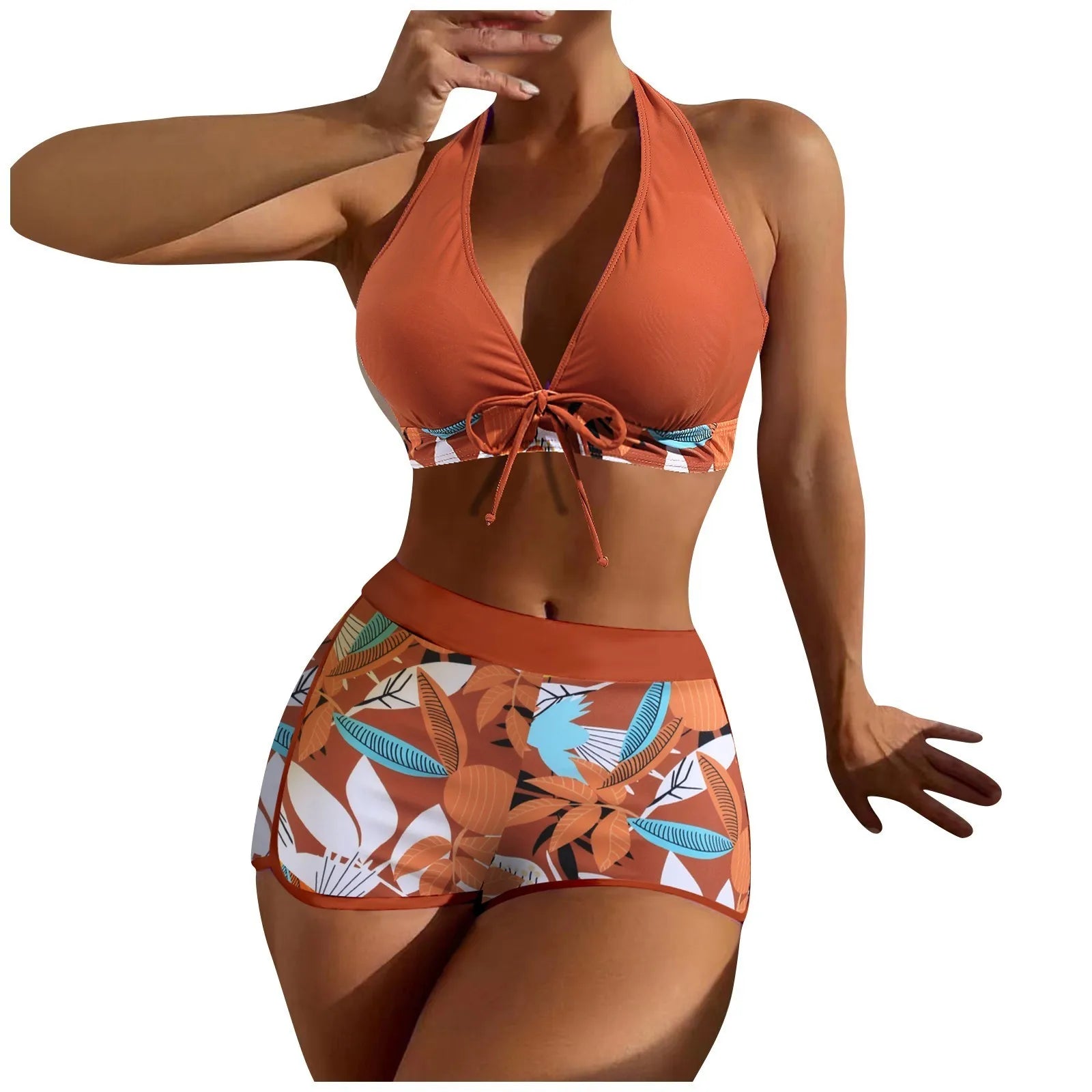 PLANT Bikini shorts Set  High Waist Swimsuit 2 Pieces Plant Print  Bathing Swim Suit Beachwear