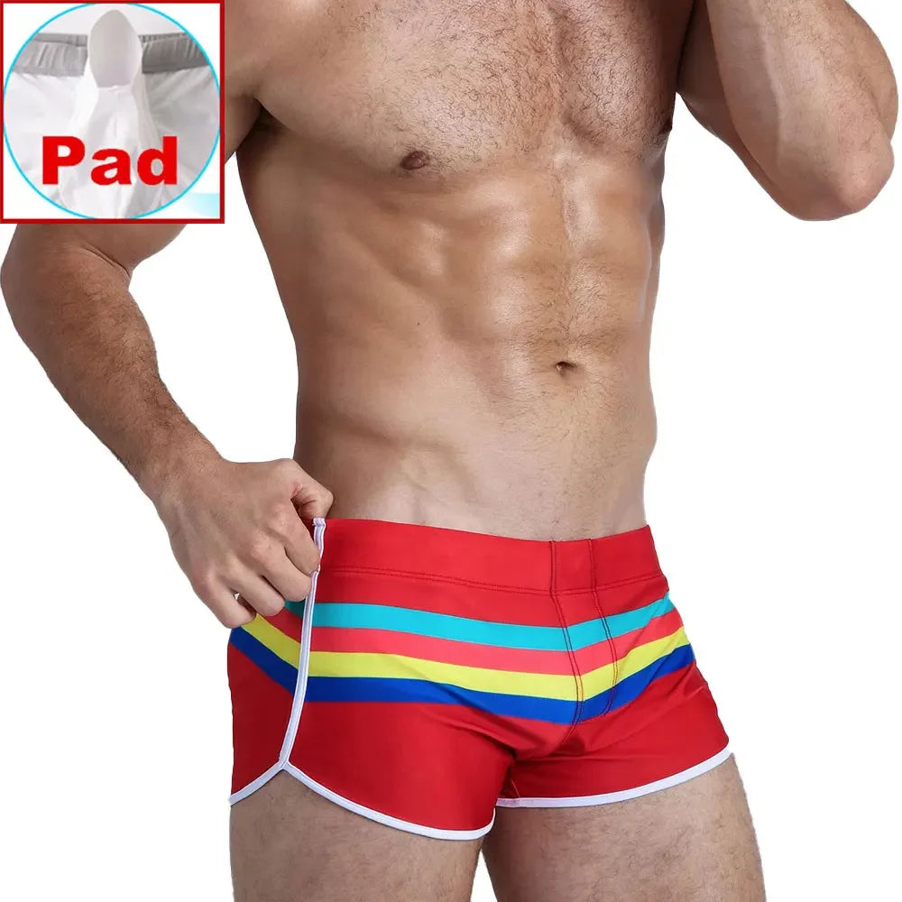 STRIPE Swim Trunks Strip Swimwear Surf Beach Shorts Quick Dry Brief Boxer Bathing Suits Beachwear Boardshort Underwear