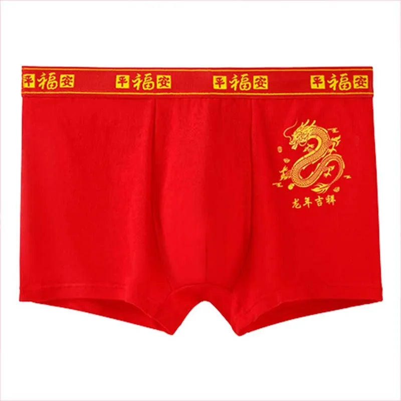 Men's Boxer Briefs Pure Cotton New Year Red Print Men Boxer Shorts Sexy Underpants Lucky Underwear Boxershorts Large Size l-5XL