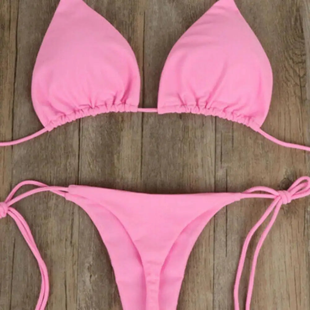 Solid Color Halter Bikini Set