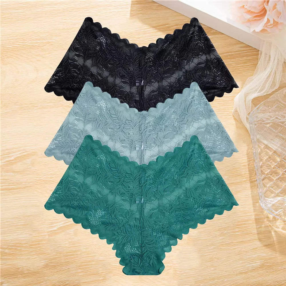 3pcs Lace Boyshort Underwear Set