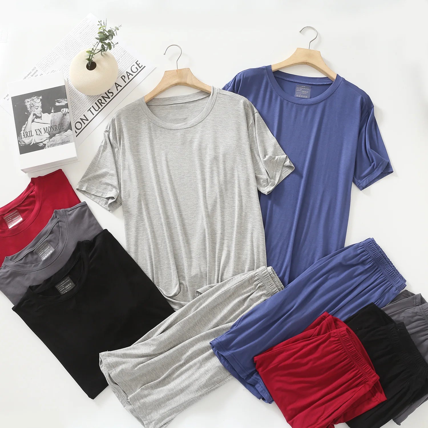Summer Pajamas Male Modal Short Sleeved Shorts Suit Casual Large Size Two-Piece Set Men's Home Clothes Loungewear Pajama Hombre