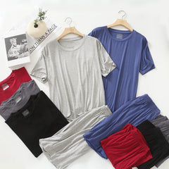 Summer Pajamas Male Modal Short Sleeved Shorts Suit Casual Large Size Two-Piece Set Men's Home Clothes Loungewear Pajama Hombre