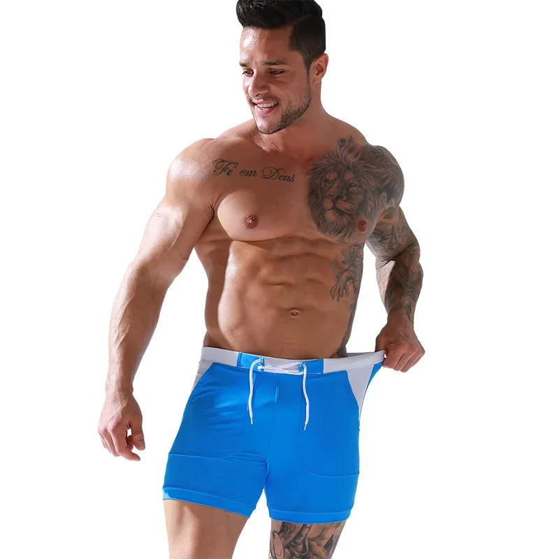 SOLID Men's Surf Board Shorts Boxer Briefs Tethered Swimsuit Beachwear 2025 New