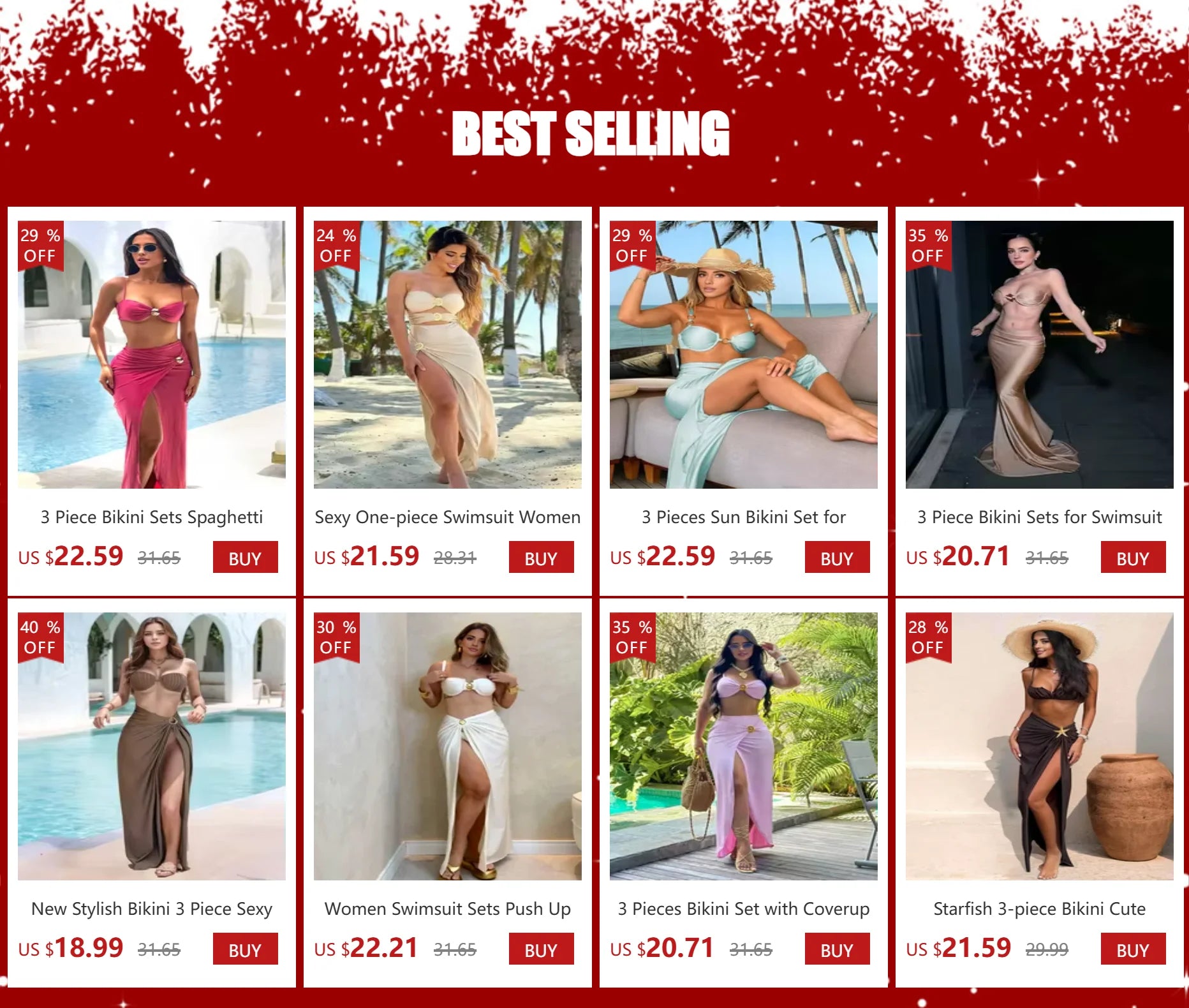 2 Piece Starfish One Piece Bathing Suits with High Split Skirt Cover ups Sexy Halter Bikini Sets K59