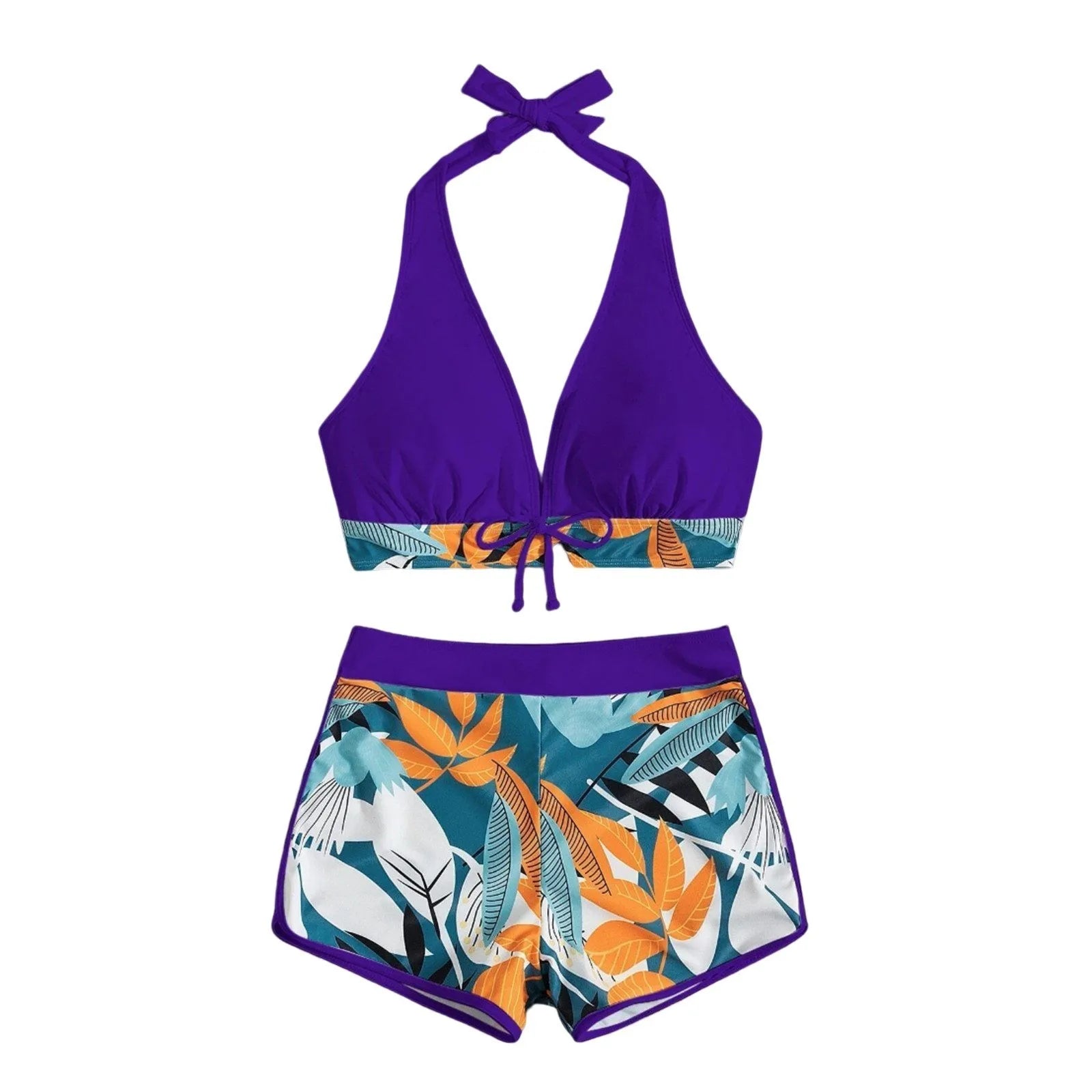 PLANT Bikini shorts Set  High Waist Swimsuit 2 Pieces Plant Print  Bathing Swim Suit Beachwear