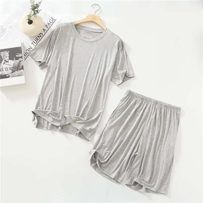 Summer Pajamas Male Modal Short Sleeved Shorts Suit Casual Large Size Two-Piece Set Men's Home Clothes Loungewear Pajama Hombre