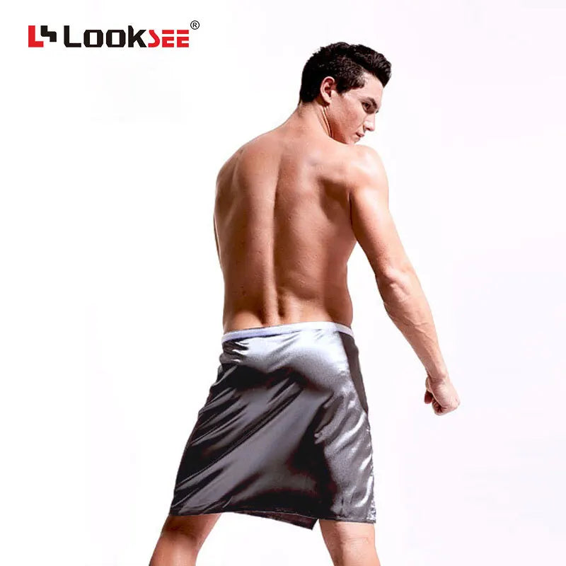 Summer thin glossy skort skirt Sexy towel men's bathrobe One size bottoms