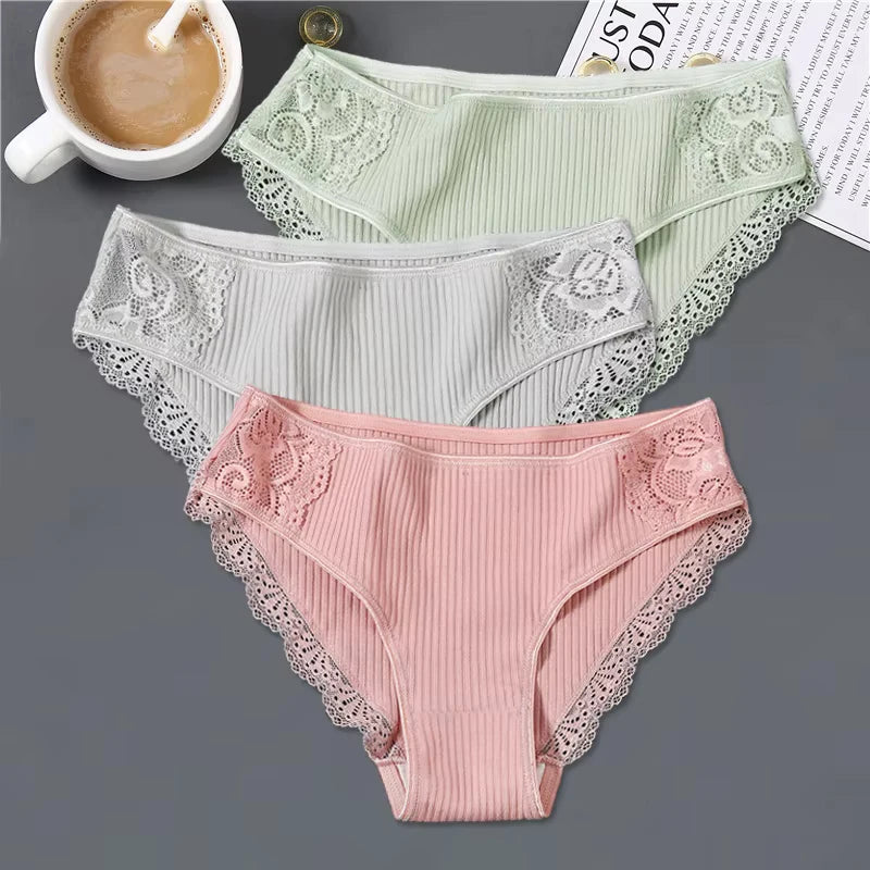 3pcs Cotton Lace Patchwork Panties