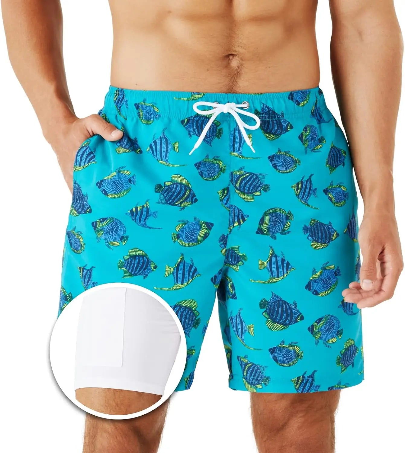 URBEST Men's Swim Trunks with Compression Liner Quick Dry Beach Shorts with Pockets for Beach and Swimming