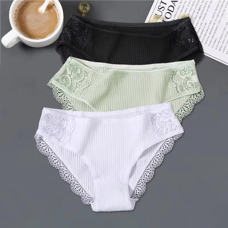 3pcs Cotton Lace Patchwork Panties