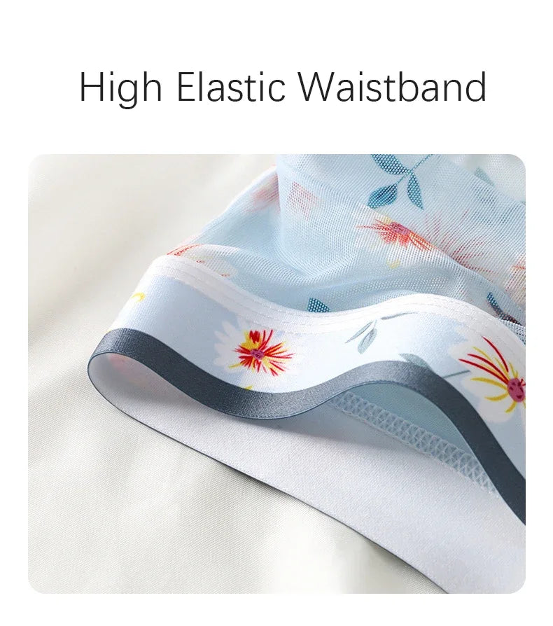 Mens FLORAL Mesh Briefs Summer Breathable Quick Dry Printed Underwear Male Sexy Ultra-thin with Bulge Pouch