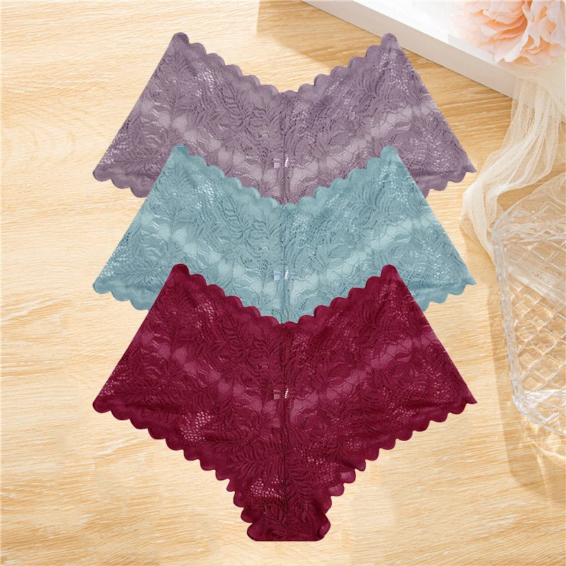 3pcs Lace Boyshorts Floral Panties