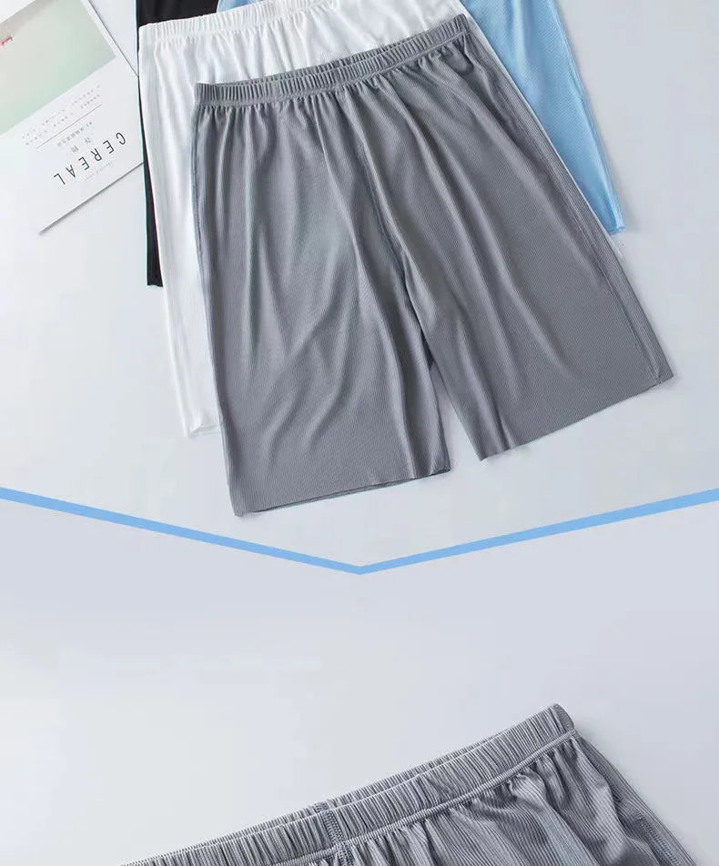 Men's Summer Thin Pajamas Suit Home Wear Seamless Short Sleeve Shorts Sleepwear Sets Non-trace Ice Silk Lounge Nightwear for Men