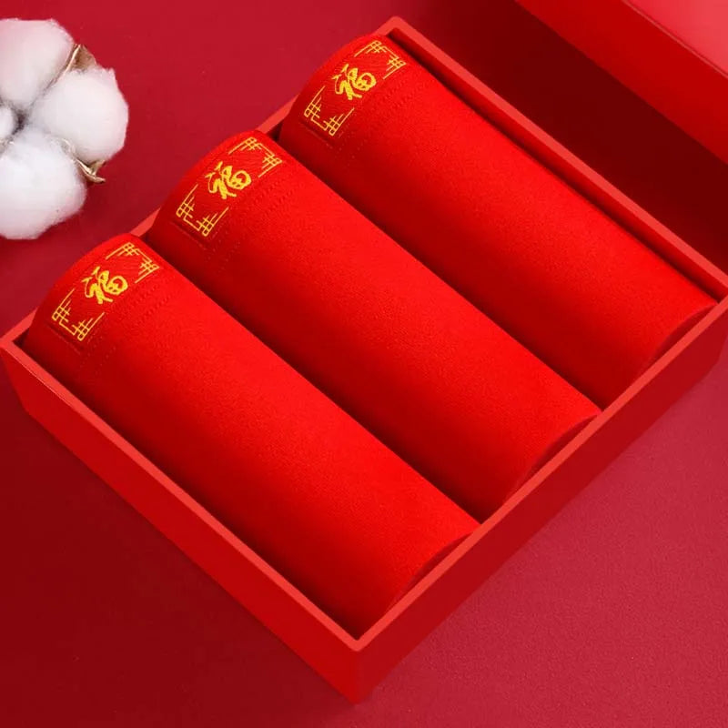 2/3/4/5/6Pcs Brand New Year Red Print Pure Cotton Men Underwear Men's  Boxer Briefs Mens Boxer Shorts Underpants Boxers