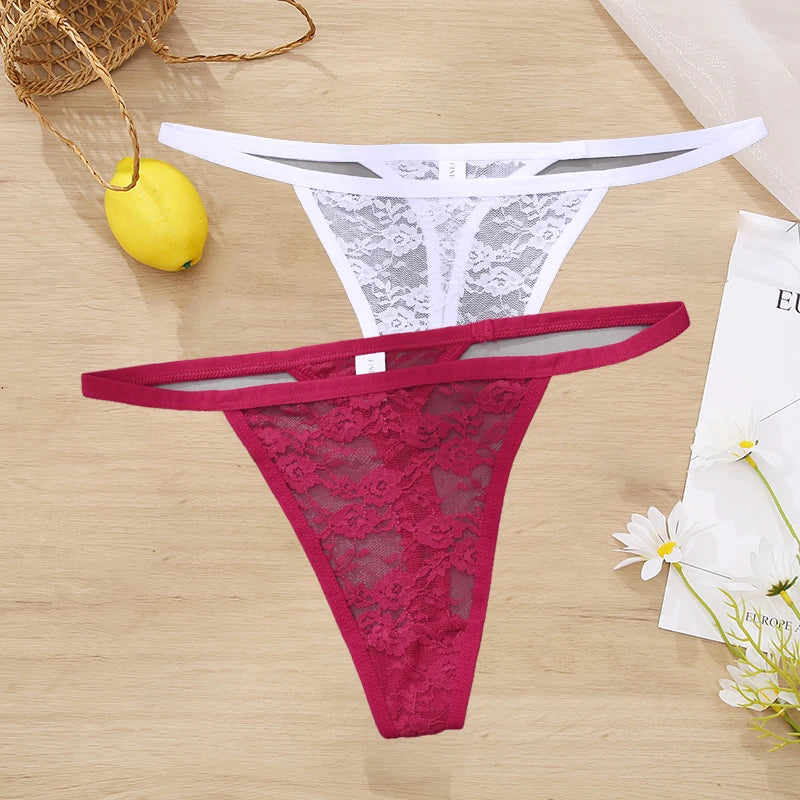 LACE 2 PCS Floral Set Thong G-String Low-Waist  Lingerie