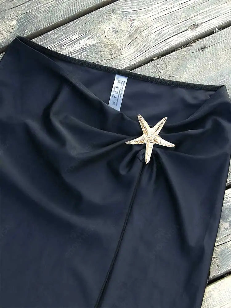 2 Piece Starfish One Piece Bathing Suits with High Split Skirt Cover ups Sexy Halter Bikini Sets K59