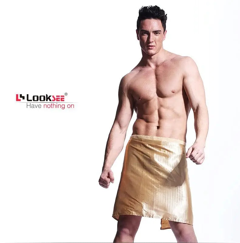 Summer thin glossy skort skirt Sexy towel men's bathrobe One size bottoms