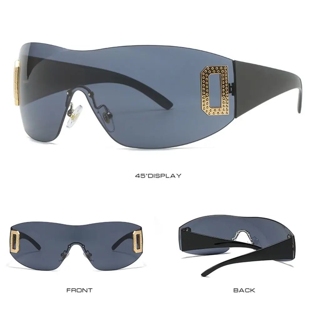Wrap Around Y2K Sunglasses for Women Sport Punk Sunglasses Jeweled Sunglasses Retro Frameless Eyewear Trendy 2000's Shades UV400