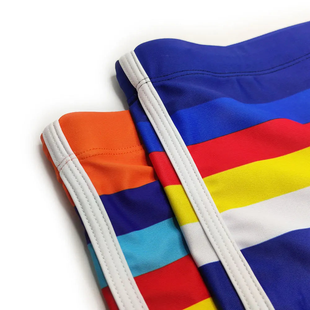 Mens Swim Boxer Striped Swimsuit Pouch Enhance