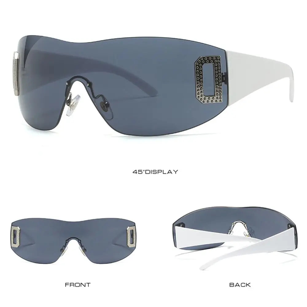 Wrap Around Y2K Sunglasses for Women Sport Punk Sunglasses Jeweled Sunglasses Retro Frameless Eyewear Trendy 2000's Shades UV400