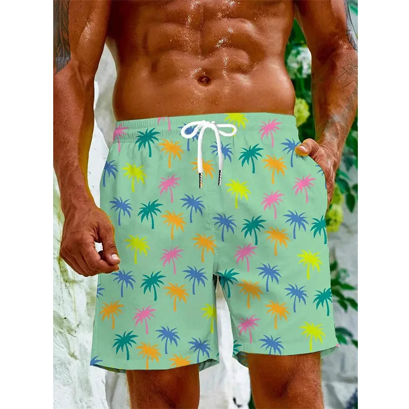 Hawaiian Coconut Tree Patterns Board Short Beach Shorts Men Swim Trunks