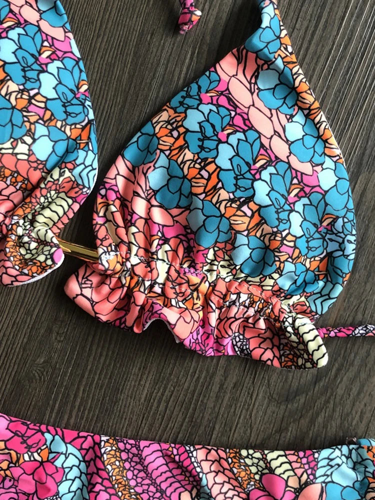 Floral Print String Bikini Set