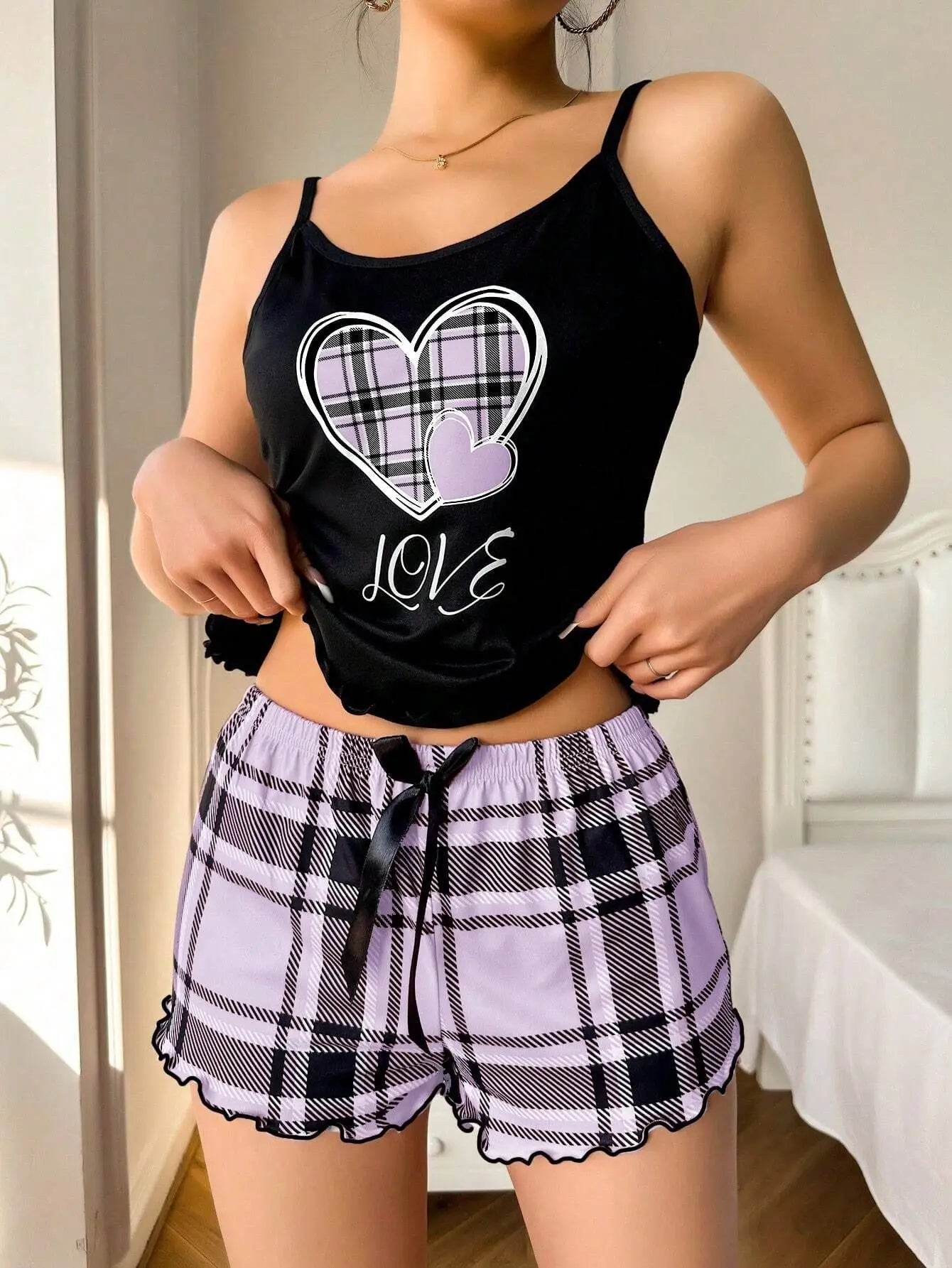 Summer Fashion Sweet Women's Halter Shorts Thin Pajamas Milk Silk Print Floral Two-piece Home Wear Women