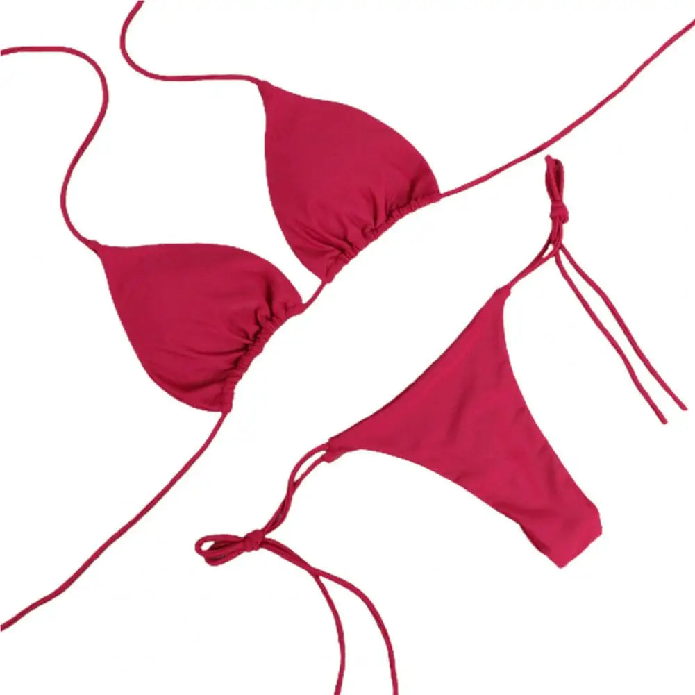 Solid Color Halter Bikini Set
