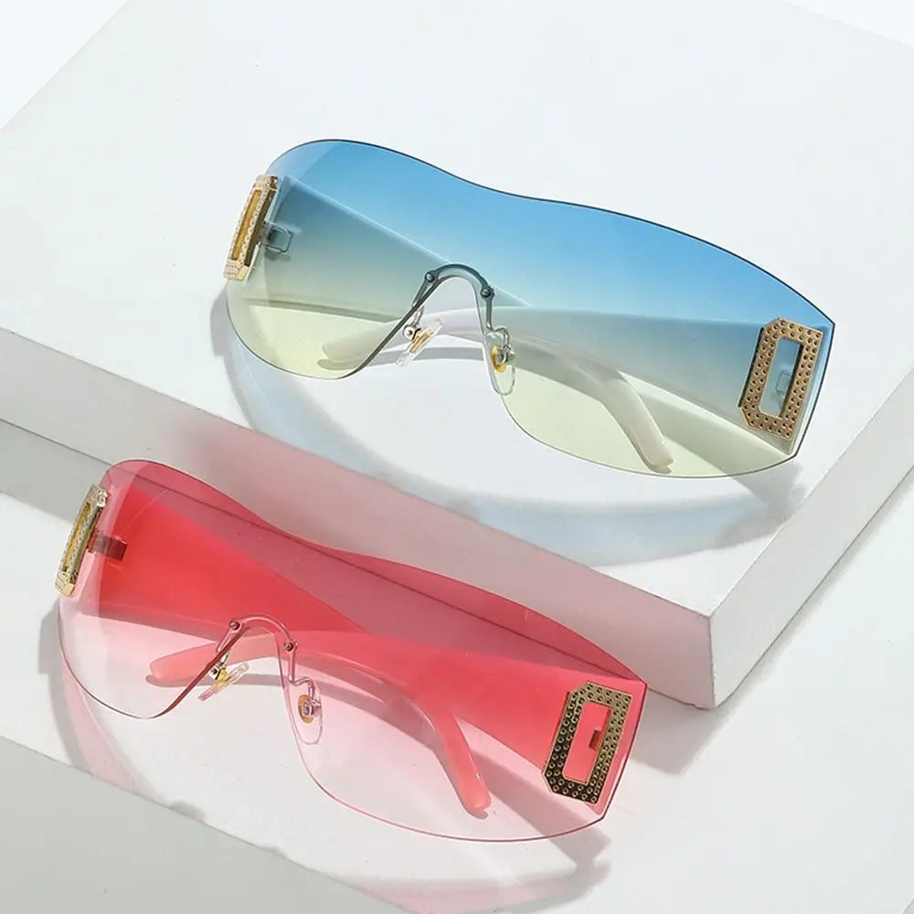 Wrap Around Y2K Sunglasses for Women Sport Punk Sunglasses Jeweled Sunglasses Retro Frameless Eyewear Trendy 2000's Shades UV400