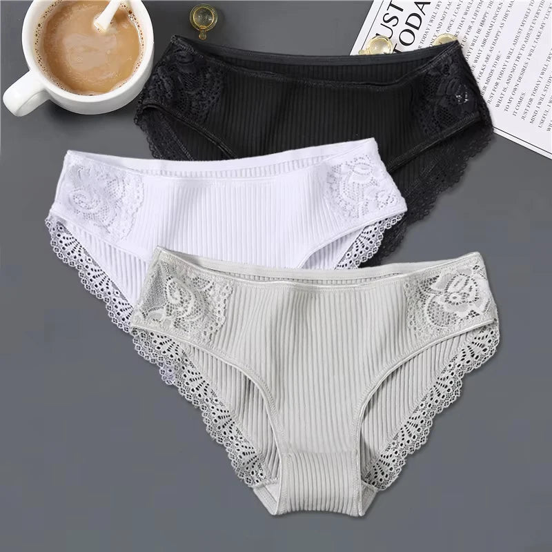 3pcs Cotton Lace Patchwork Panties