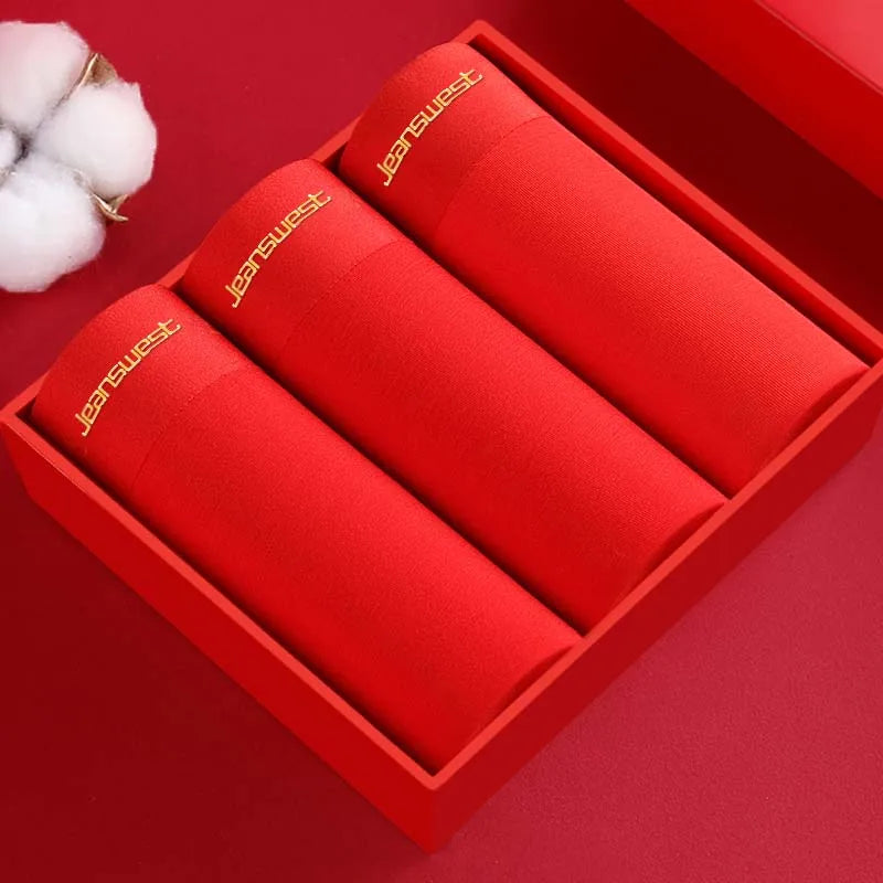 2/3/4/5/6Pcs Brand New Year Red Print Pure Cotton Men Underwear Men's  Boxer Briefs Mens Boxer Shorts Underpants Boxers