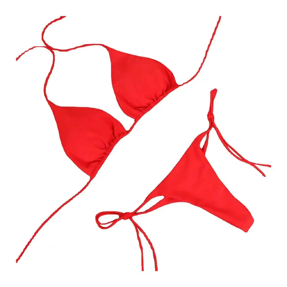 Solid Color Halter Bikini Set