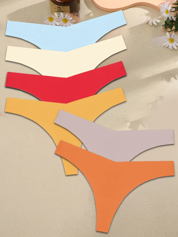 6pcs Ice Silk V-Waist Sport Thongs
