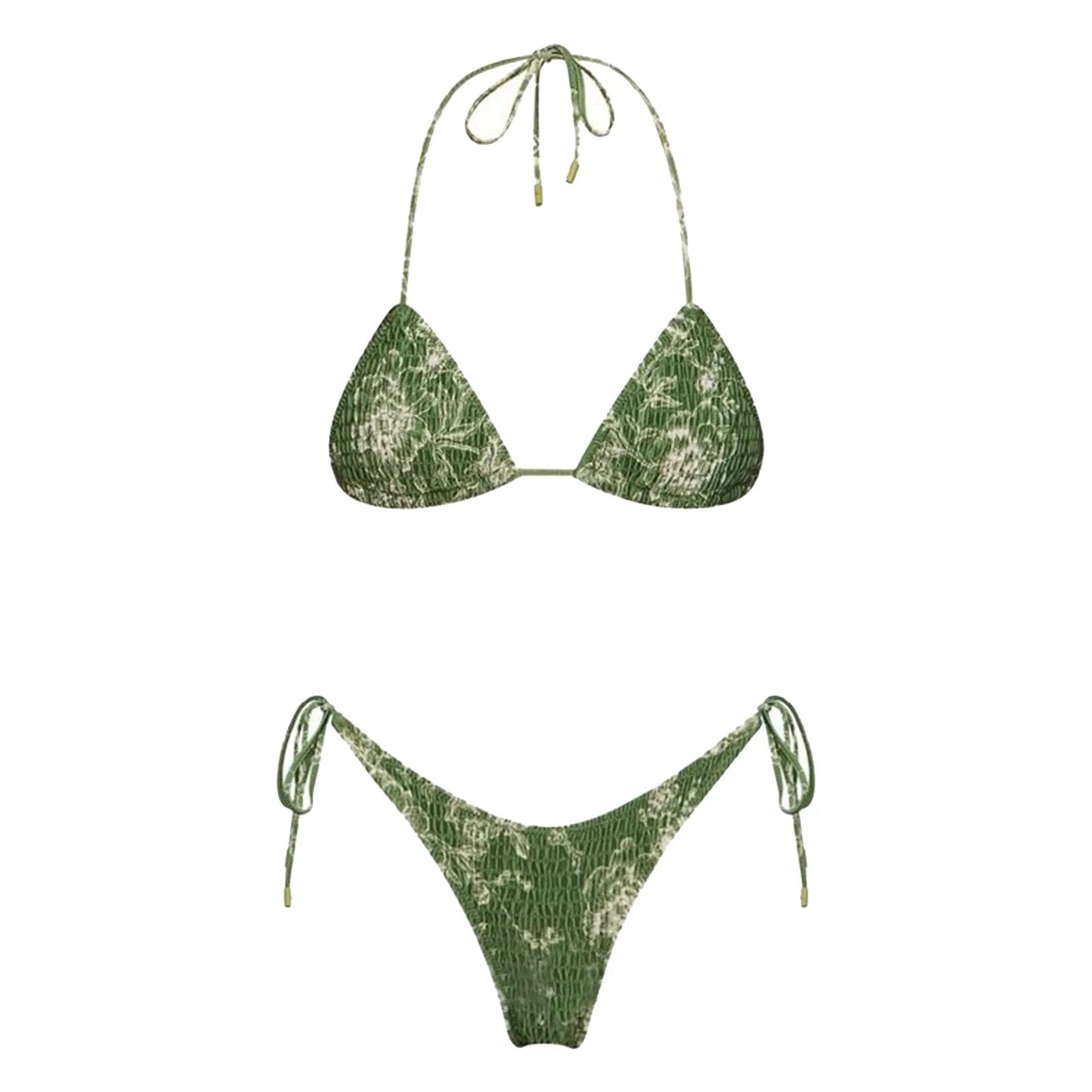 2025 Sexy Micro Bikini Side Tie Thong Two-Piece Swimwear Halter Swimming Suit For Women Floral Print Ladies Bathing Suit