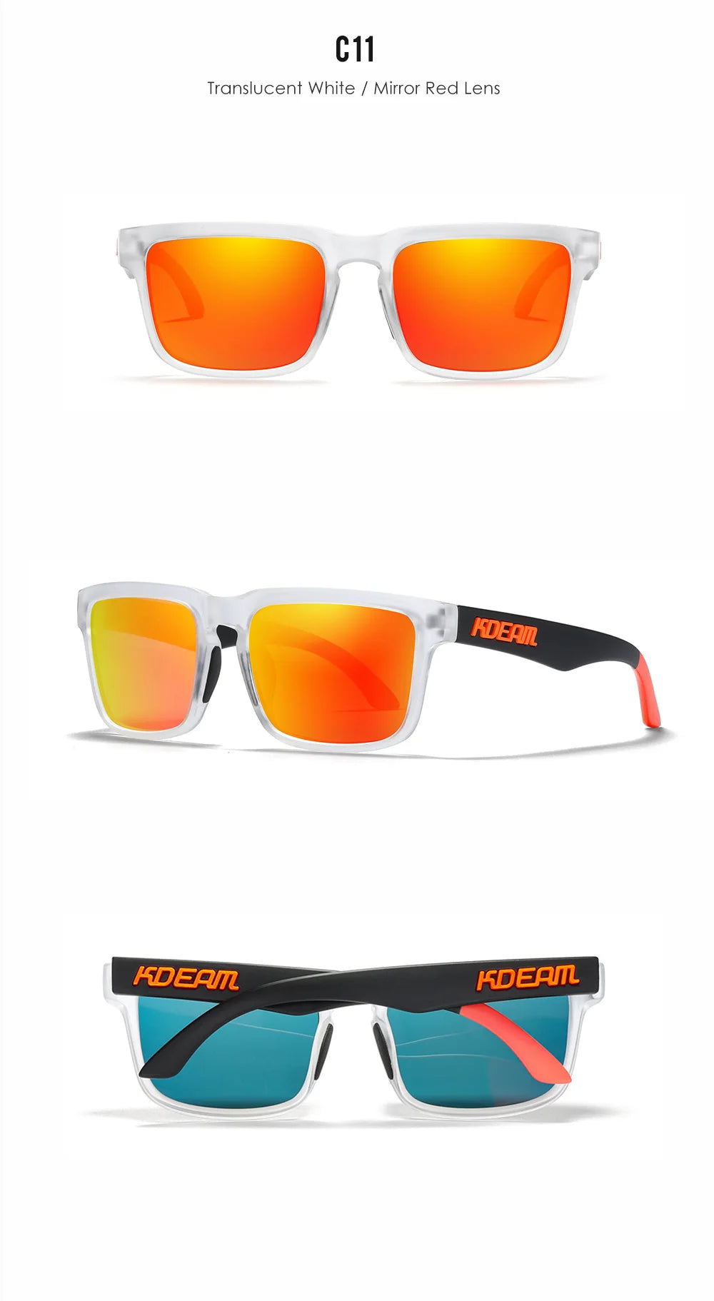 2025 Kdeam Polarized Sunglasses for Men Women Fashion Unisex Brand Trendy Outdoor Eyewear For Couple Mirror red lens