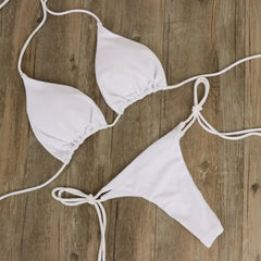 Solid Color Halter Bikini Set