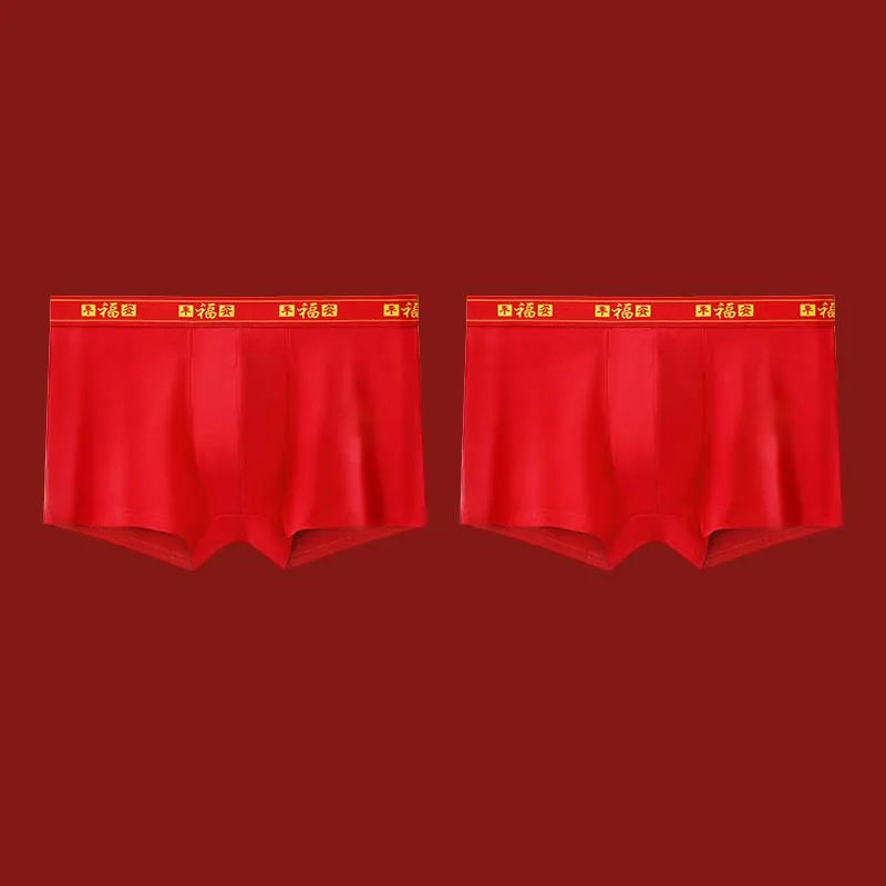 2/3/4/5/6Pcs Brand New Year Red Print Pure Cotton Men Underwear Men's  Boxer Briefs Mens Boxer Shorts Underpants Boxers