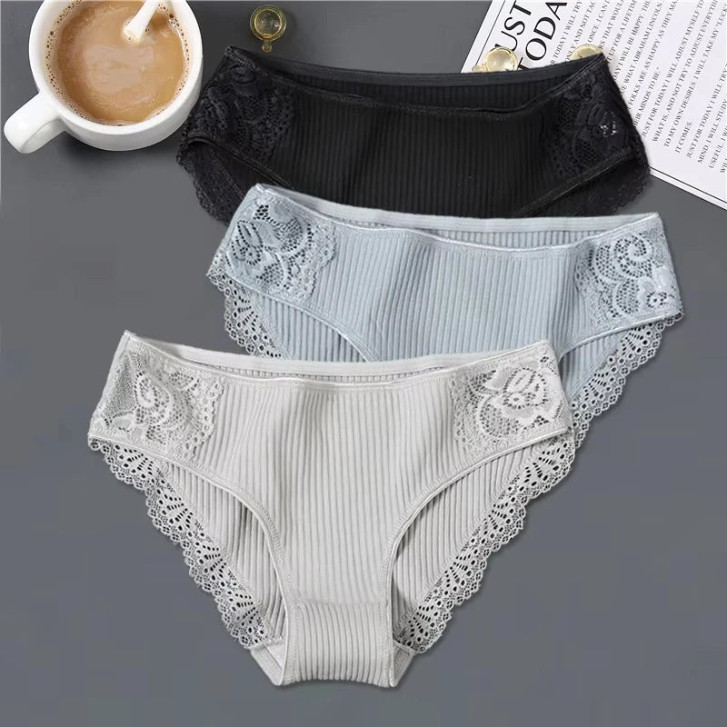 3pcs Cotton Lace Patchwork Panties