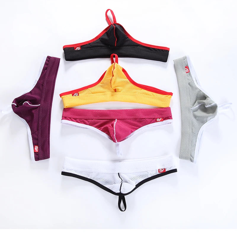 WJ Man Thong Low Waist Nylon Mesh Breathable Men's Thong T Briefs