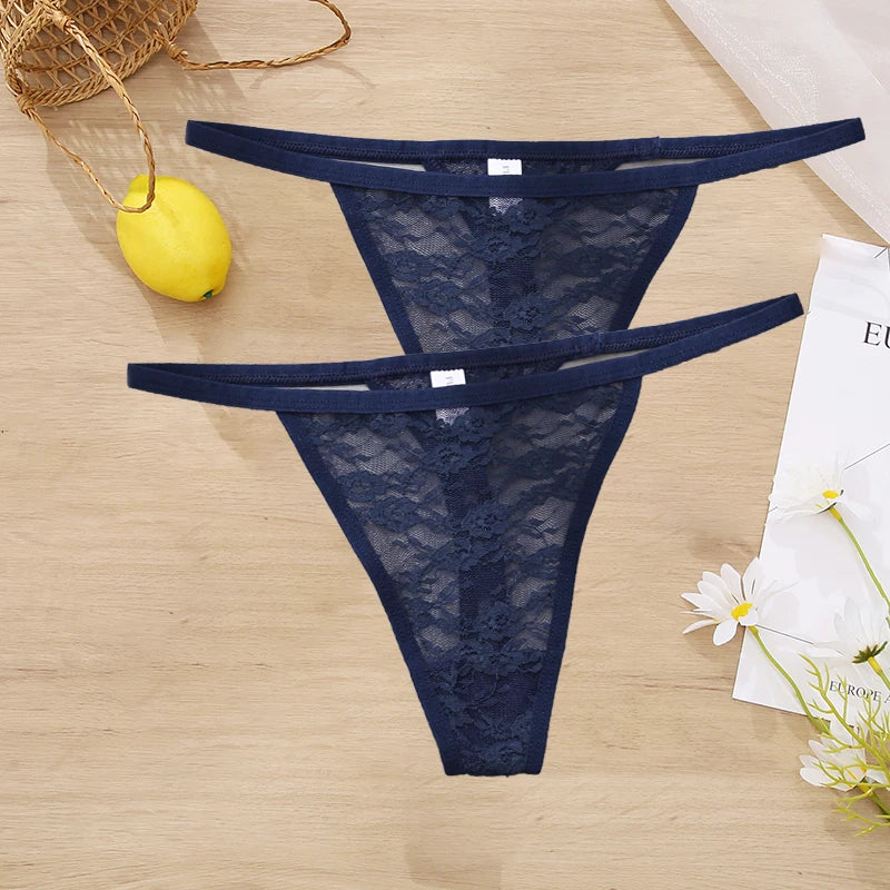 LACE 2 PCS Floral Set Thong G-String Low-Waist  Lingerie