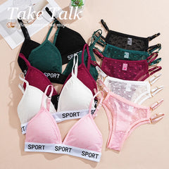 Women Bras Set Dot Push Up Bras Female Transparent Breathable Brazilian Panties Low Waist Bikini Ladies Soft Underwear Set