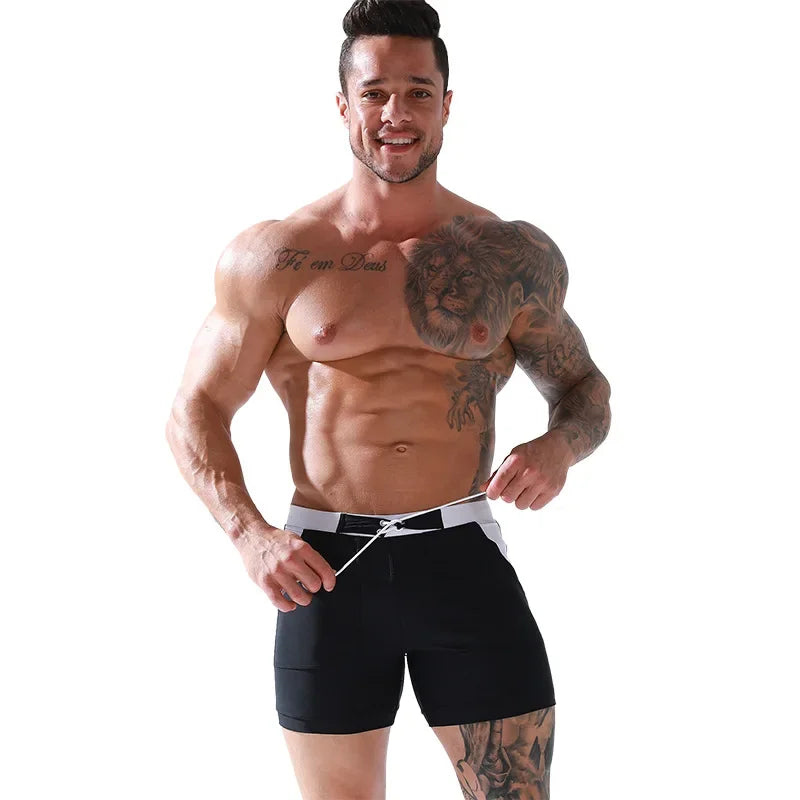 SOLID Men's Surf Board Shorts Boxer Briefs Tethered Swimsuit Beachwear 2025 New