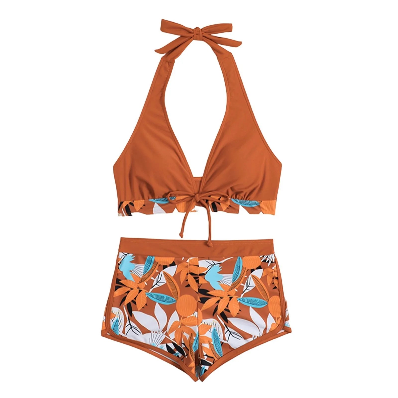 PLANT Bikini shorts Set  High Waist Swimsuit 2 Pieces Plant Print  Bathing Swim Suit Beachwear