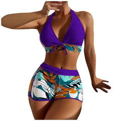 PLANT Bikini shorts Set  High Waist Swimsuit 2 Pieces Plant Print  Bathing Swim Suit Beachwear