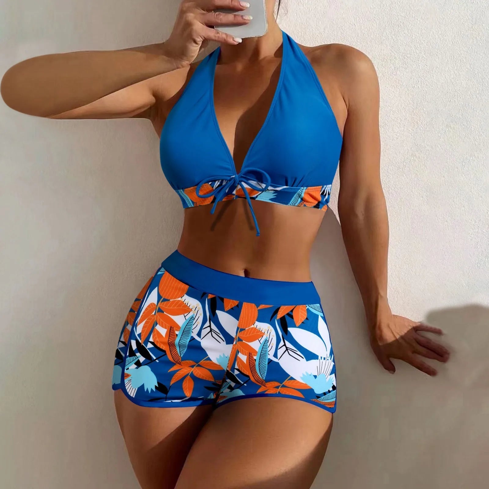 PLANT Bikini shorts Set  High Waist Swimsuit 2 Pieces Plant Print  Bathing Swim Suit Beachwear