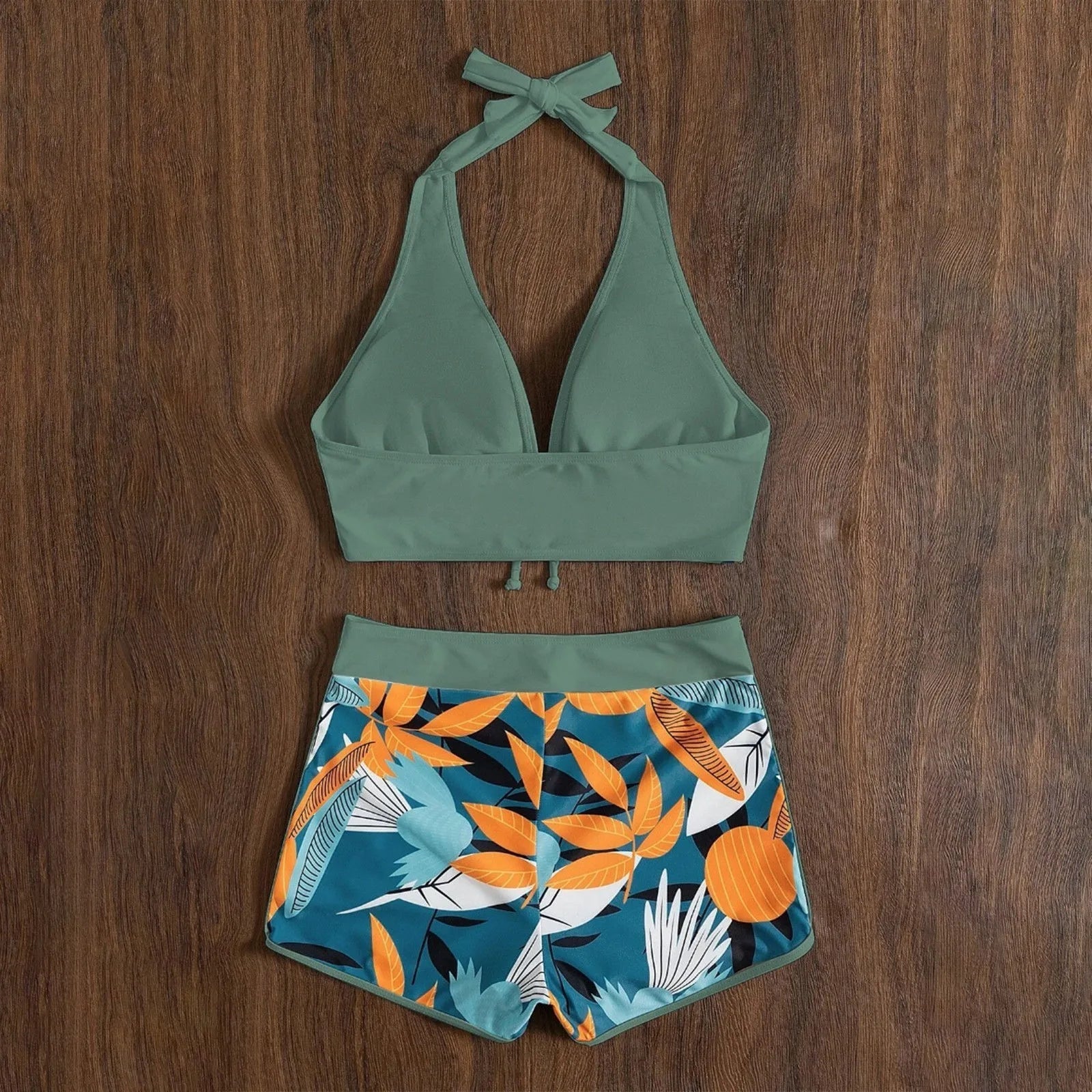 PLANT Bikini shorts Set  High Waist Swimsuit 2 Pieces Plant Print  Bathing Swim Suit Beachwear