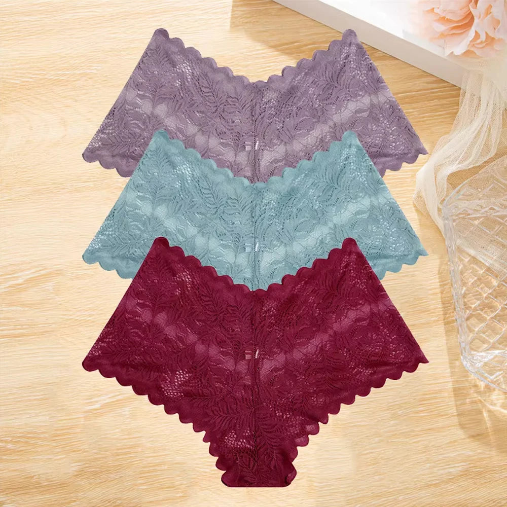 3pcs Lace Boyshort Underwear Set